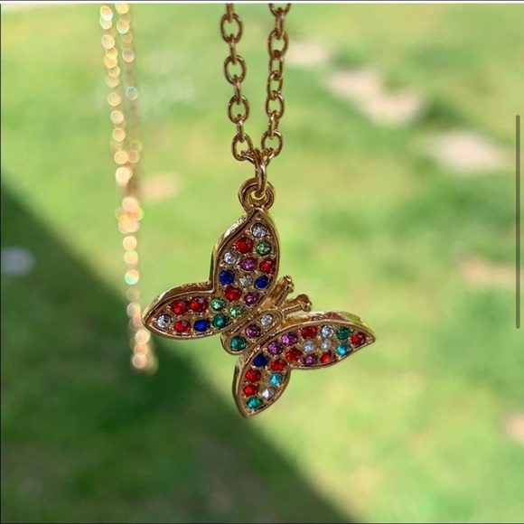 Rainbow Swarovski Elements butterfly necklace - Picture 5 of 7